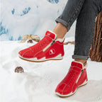 Pink Women's Faux Fur Lined Winter Ankle Boots with Zip-Up Closure — Rosalia - Outdoor Pose Snow