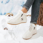 White Women's Faux Fur Lined Winter Ankle Boots with Zip-Up Closure — Rosalia - Side Pose Model