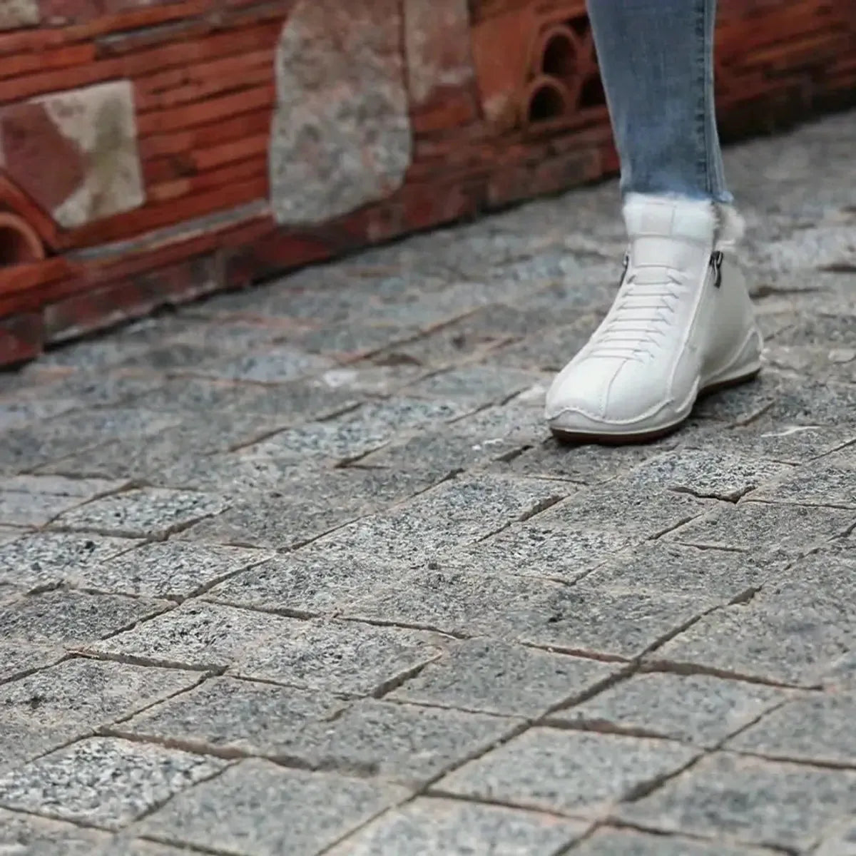 White Women's Faux Fur Lined Winter Ankle Boots with Zip-Up Closure — Rosalia - Street Walking Lifestyle
