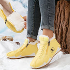 Yellow Women's Faux Fur Lined Winter Ankle Boots with Zip-Up Closure — Rosalia