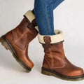Women's Leather Winter Boots with Fleece-Lined Cuff & Slip-On Fit — Fae