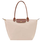 Women's Foldable Nylon Tote Bag with Leather Trim - Front Lifestyle