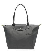 Women's Foldable Nylon Tote Bag with Leather Trim - Zipper Detail