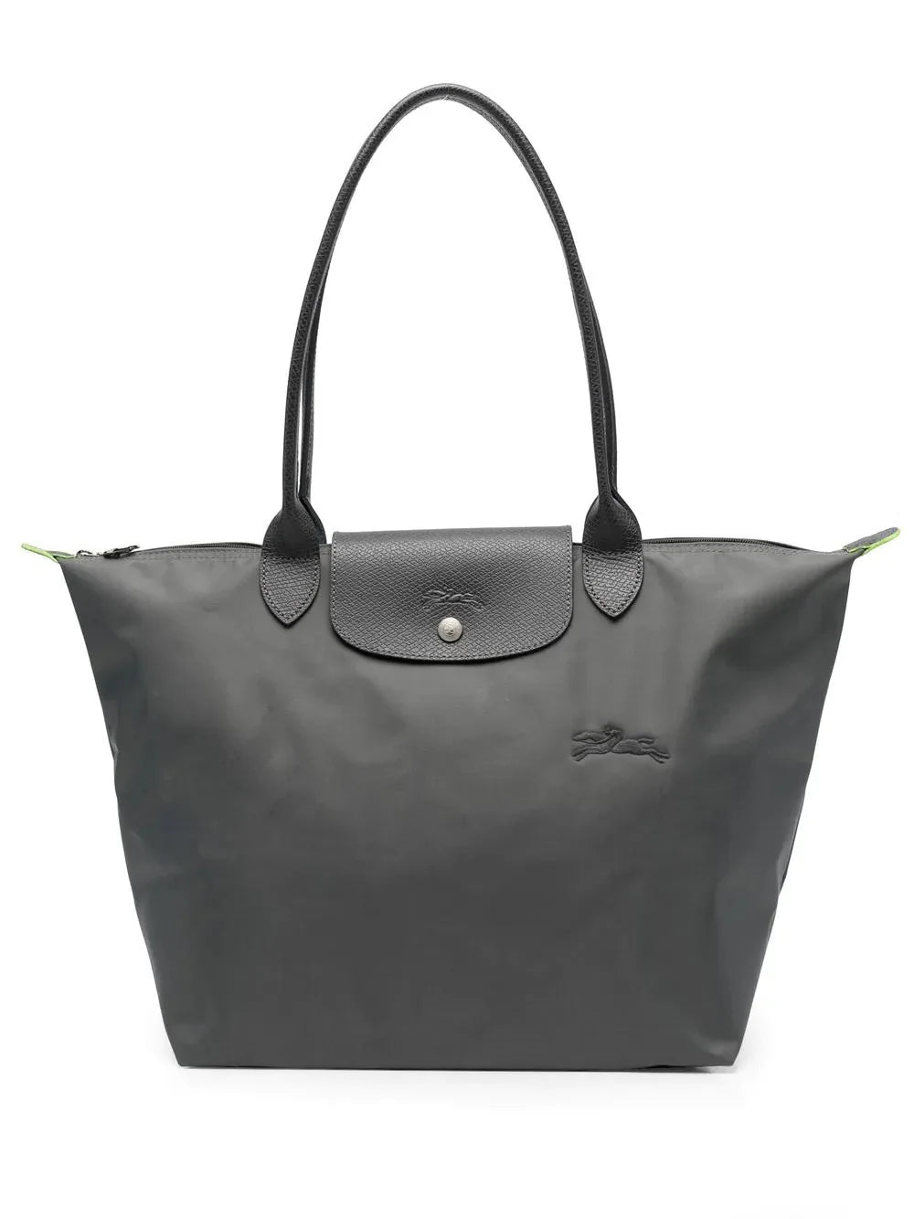 Women's Foldable Nylon Tote Bag with Leather Trim - Zipper Detail