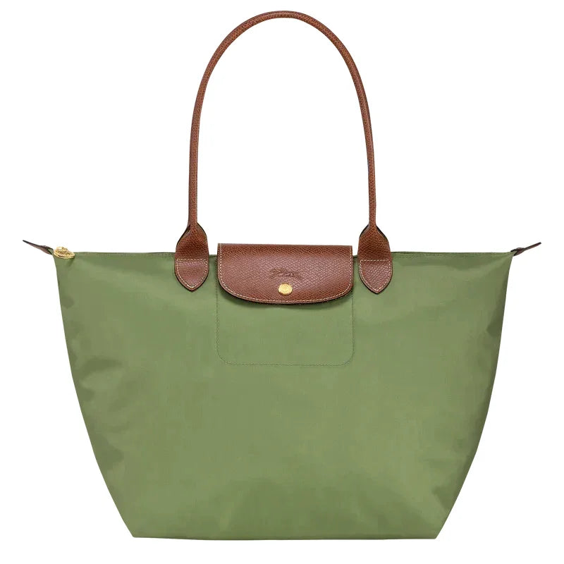 Women's Foldable Nylon Tote Bag with Leather Trim - Front Outdoor
