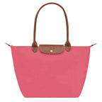 Lilac Women's Foldable Nylon Tote Bag with Leather Trim - Front Angled