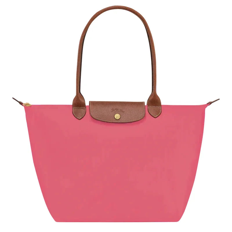 Lilac Women's Foldable Nylon Tote Bag with Leather Trim - Front Angled