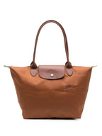 Women's Foldable Nylon Tote Bag with Leather Trim - Brand Detail