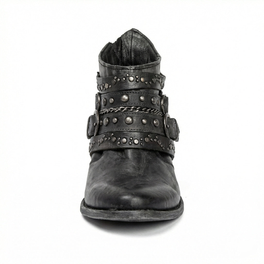 Women's Vintage Chain Boots with Studded Buckle Straps for a Relaxed Fit — Mae