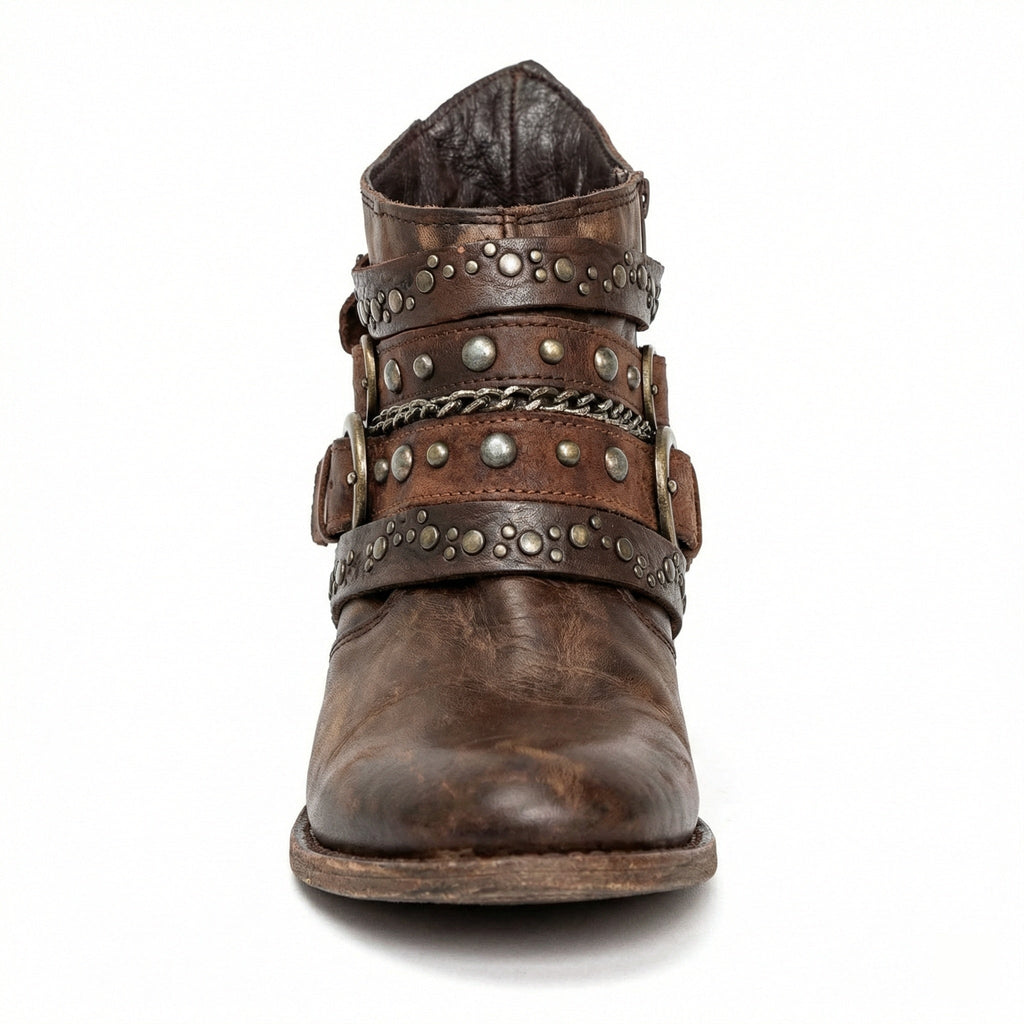 Women's Vintage Chain Boots with Studded Buckle Straps for a Relaxed Fit — Mae