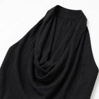 Black Women's Halter Neck Jumpsuit with Cowl Neckline & Wide-Leg Pockets — Marlow - Close Up Neckline
