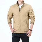 Ochre Men's Lightweight Harrington Jacket with Stand Collar & Striped Cuffs — Edward