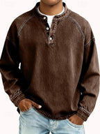 Brown Men's Henley Knit Sweater with Button-Front Placket & Raglan Sleeves — Lincoln