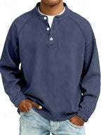 Dark Blue Men's Henley Knit Sweater with Button-Front Placket & Raglan Sleeves — Lincoln