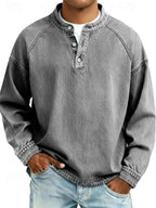 Grey Men's Henley Knit Sweater with Button-Front Placket & Raglan Sleeves