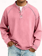 Pink Men's Henley Knit Sweater with Button-Front Placket & Raglan Sleeves — Lincoln