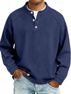Royal Blue Men's Henley Knit Sweater with Button-Front Placket & Raglan Sleeves — Lincoln