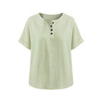 Sage Women's Striped Henley Top — Bianca Relaxed Button-Front Everyday - Studio Front