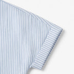 Sky Blue Women's Striped Henley Top — Pia Cotton Button-Front Relaxed Fit - Sleeve Detail