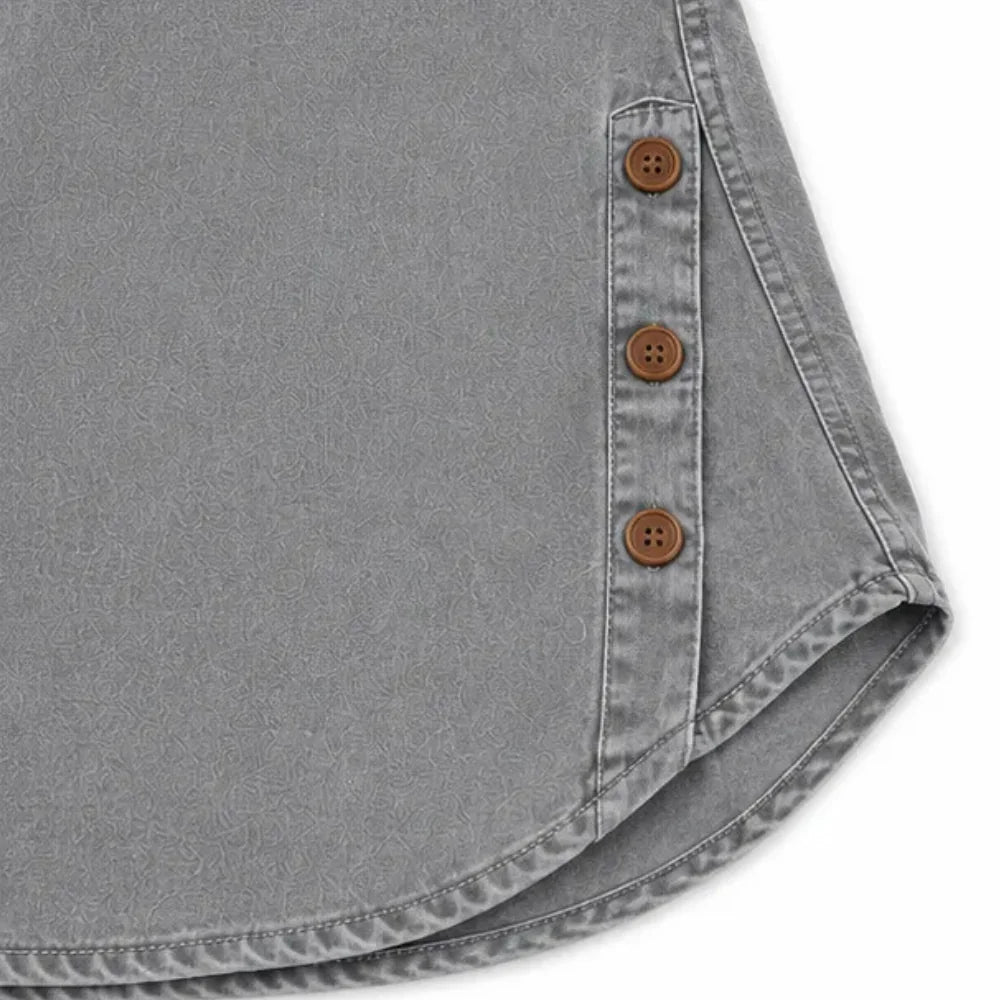 Gray Women's Henley Tunic Top — Freya Button-Front Side-Button Relaxed Fit - Hem Detail