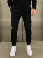 Black Men's Slim Fit Cargo Joggers with Drawstring Waist & Tapered Cuffs