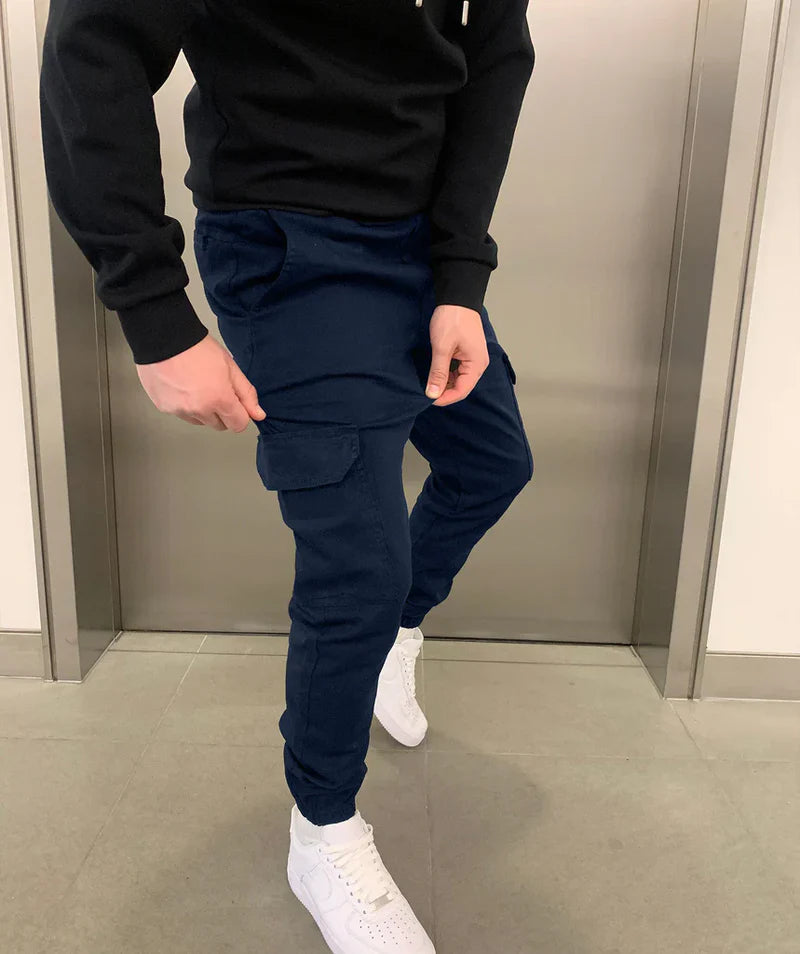 Men's Slim Fit Cargo Joggers with Drawstring Waist & Tapered Cuffs — Nathan