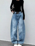 Women's High Waist Barrel Leg Jeans — Yvonne Washed Denim Wide-Leg
