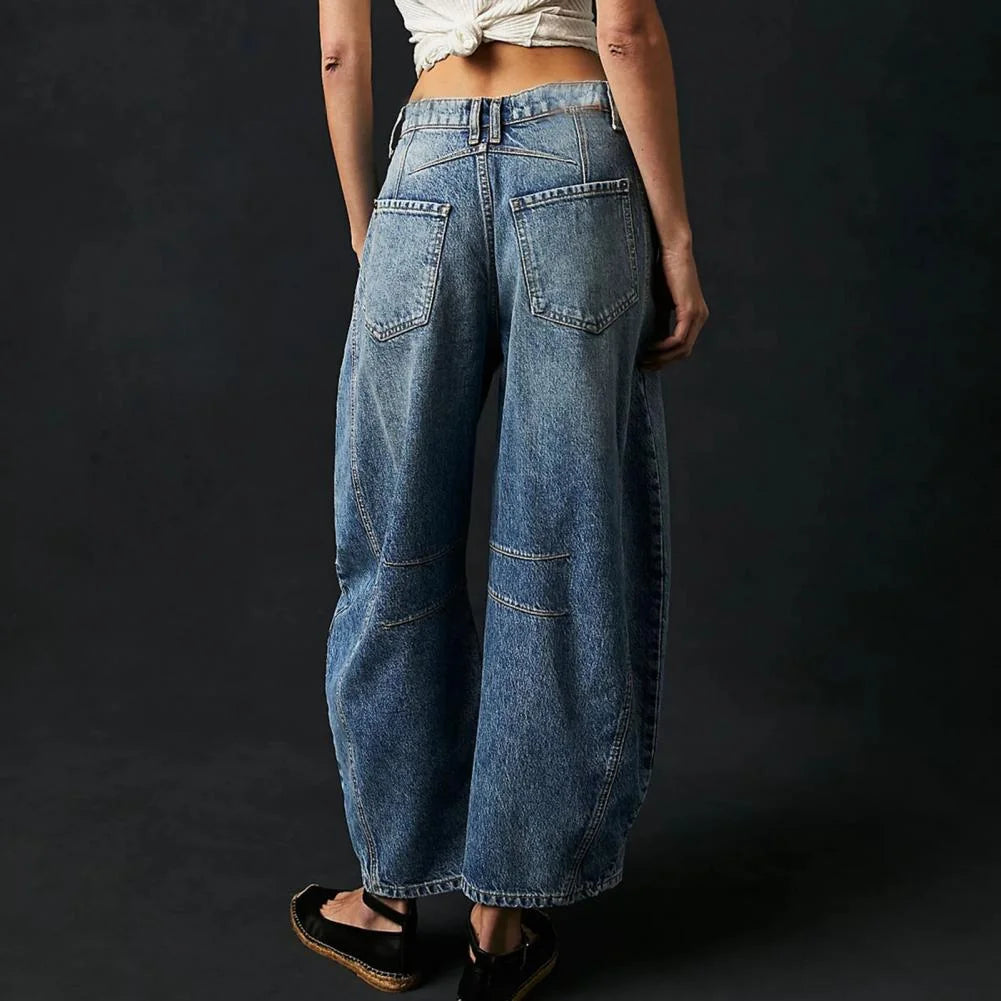 Blue Women's High-Waisted Barrel Jeans — Rhea Denim Wide-Leg Relaxed - Back Full