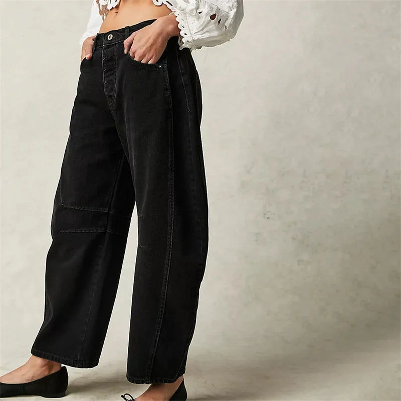 Women's High-Waisted Barrel Jeans — Rhea Denim Wide-Leg Relaxed