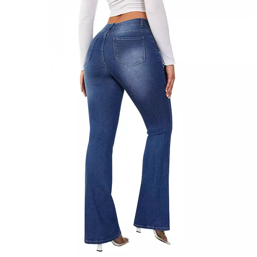 Blue Women's High-Waisted Bootcut Jeans — Kate Tailored Stretch Denim - Back Detail