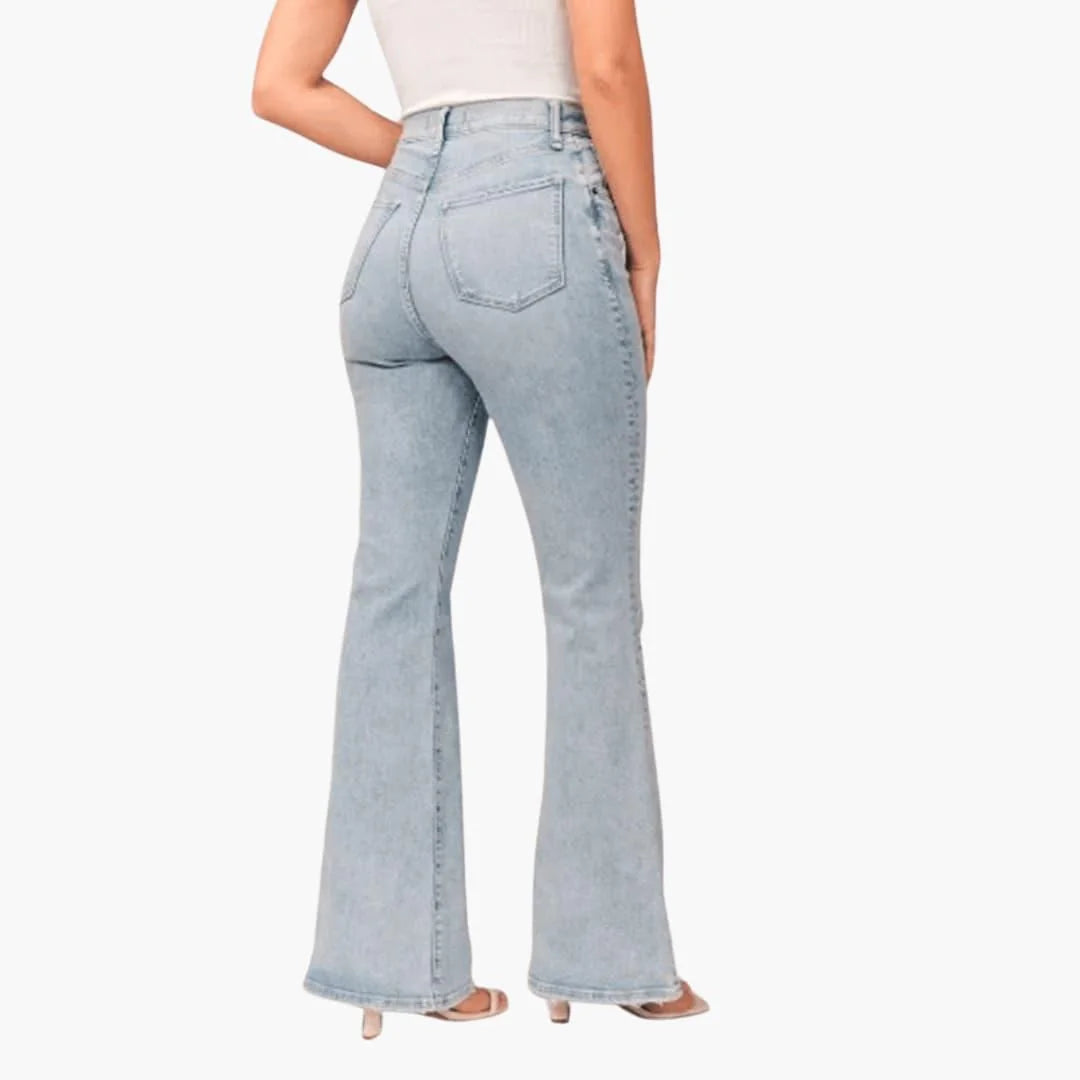 Light Blue Women's High-Waisted Bootcut Jeans — Tilly Everyday Flared Denim - Back Full