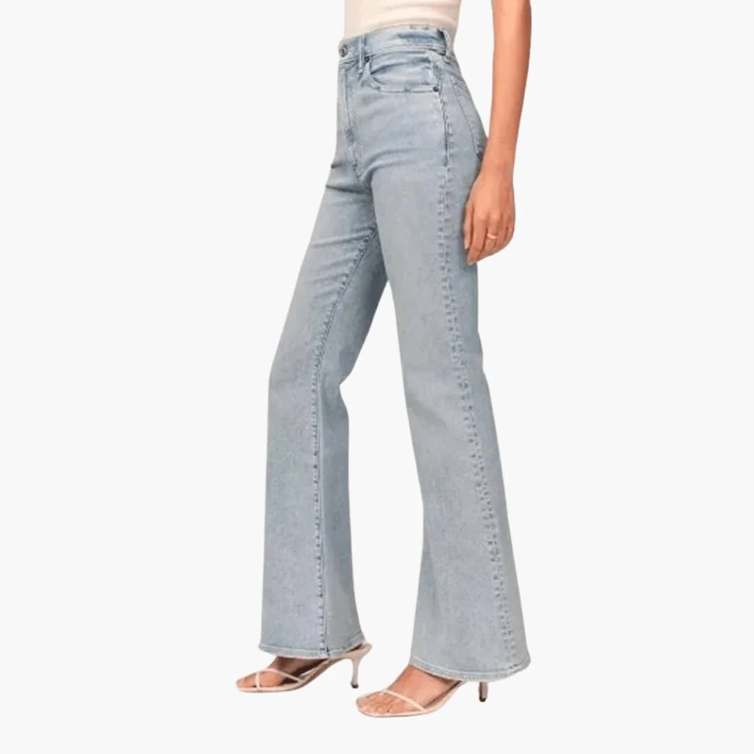 Light Blue Women's High-Waisted Bootcut Jeans — Tilly Everyday Flared Denim - Side Pose
