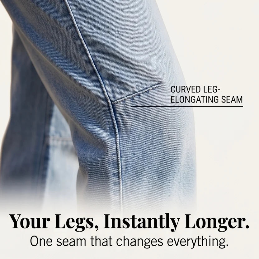 Light Blue Women's High-Waisted Cropped Barrel Jeans — Allie Relaxed Curved-Seam Pockets - Seam Detail Infographic