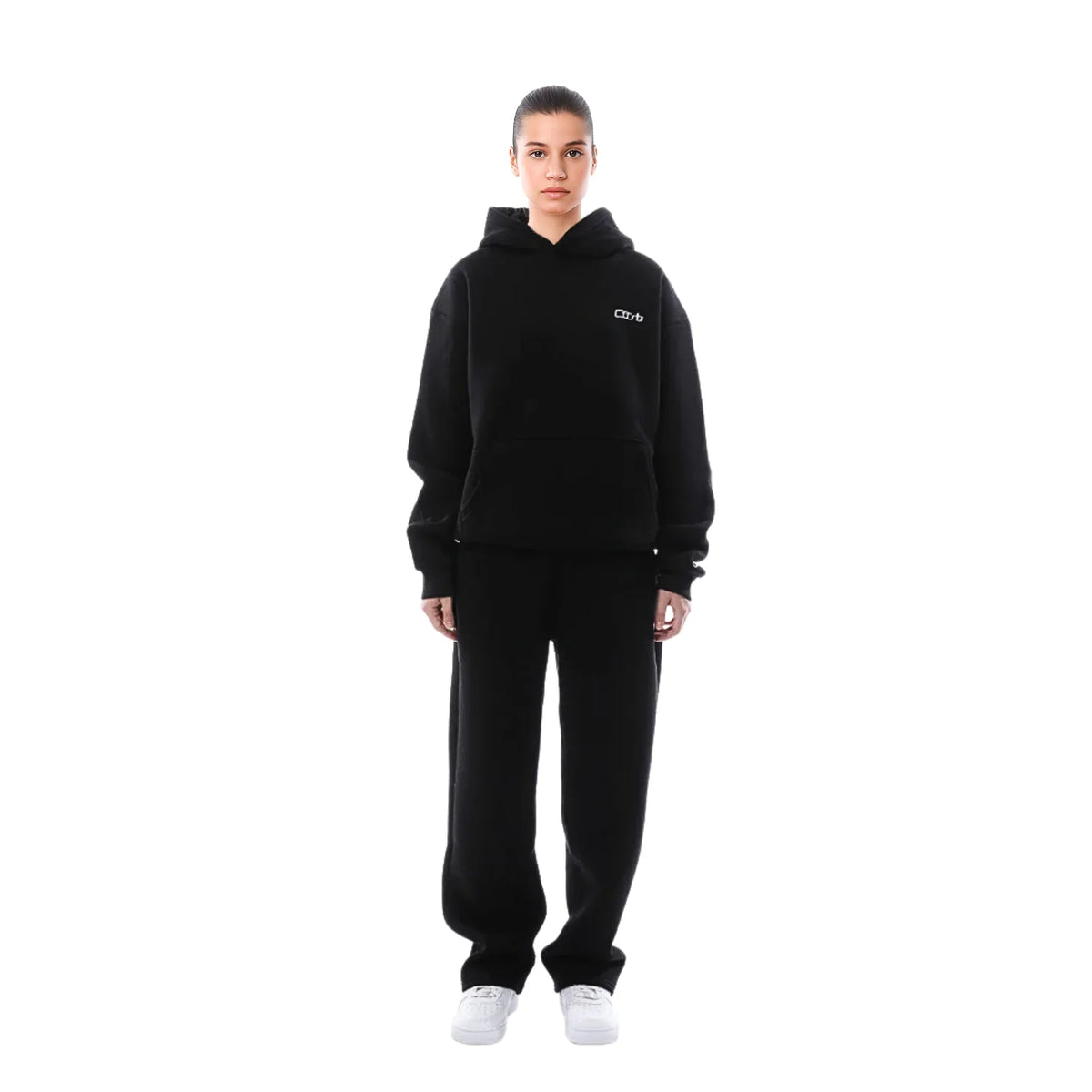 Black Women's Oversized Fleece Tracksuit with Relaxed Fit