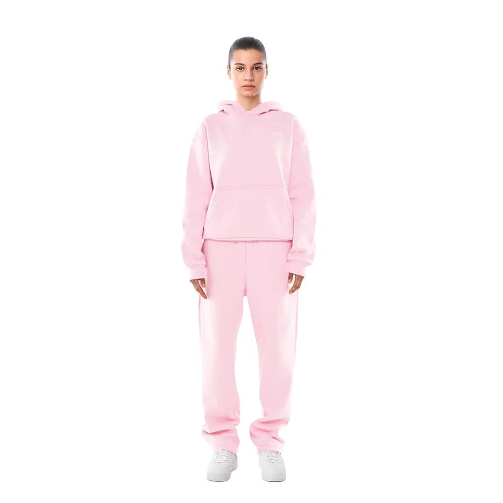 Light Pink Women's Oversized Fleece Tracksuit with Relaxed Fit - Front Studio