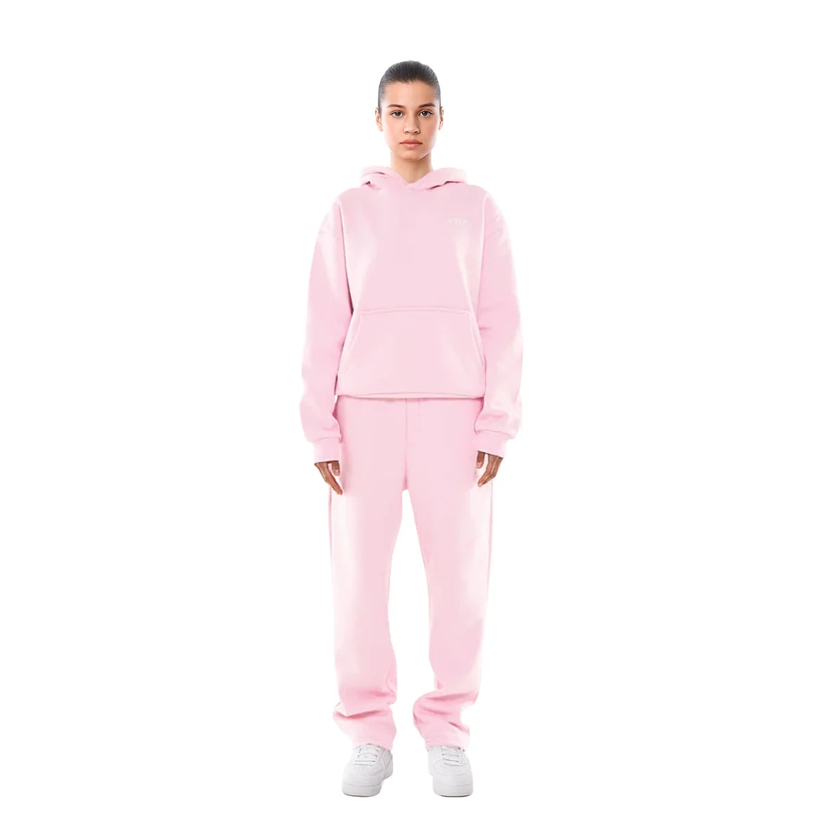 Light Pink Women's Oversized Fleece Tracksuit with Relaxed Fit - Front Studio