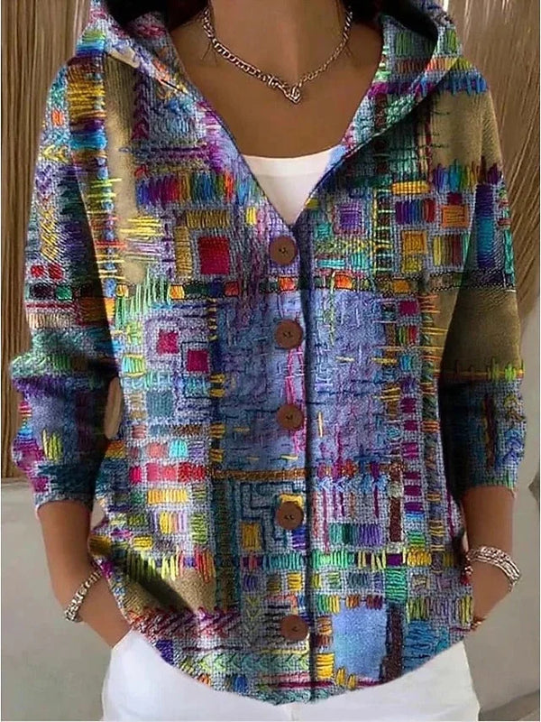Purple Women's Relaxed Long Cardigan — Paloma Knit Hooded Button-Front - Front Full