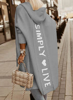 Silver Women's Long Cardigan with Hooded Ribbed Knit & Pockets — Aida