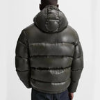 Men's Hooded Puffer Jacket with Glossy Finish & Regular Fit - Green Back Full