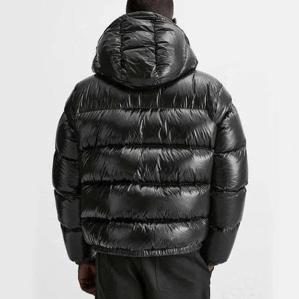 Men's Hooded Puffer Jacket with Glossy Finish & Regular Fit - Back Detail