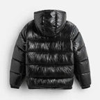 Men's Hooded Puffer Jacket with Glossy Finish & Regular Fit - Back Flat Crop