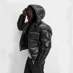 Men's Hooded Puffer Jacket with Glossy Finish & Regular Fit - Side Profile