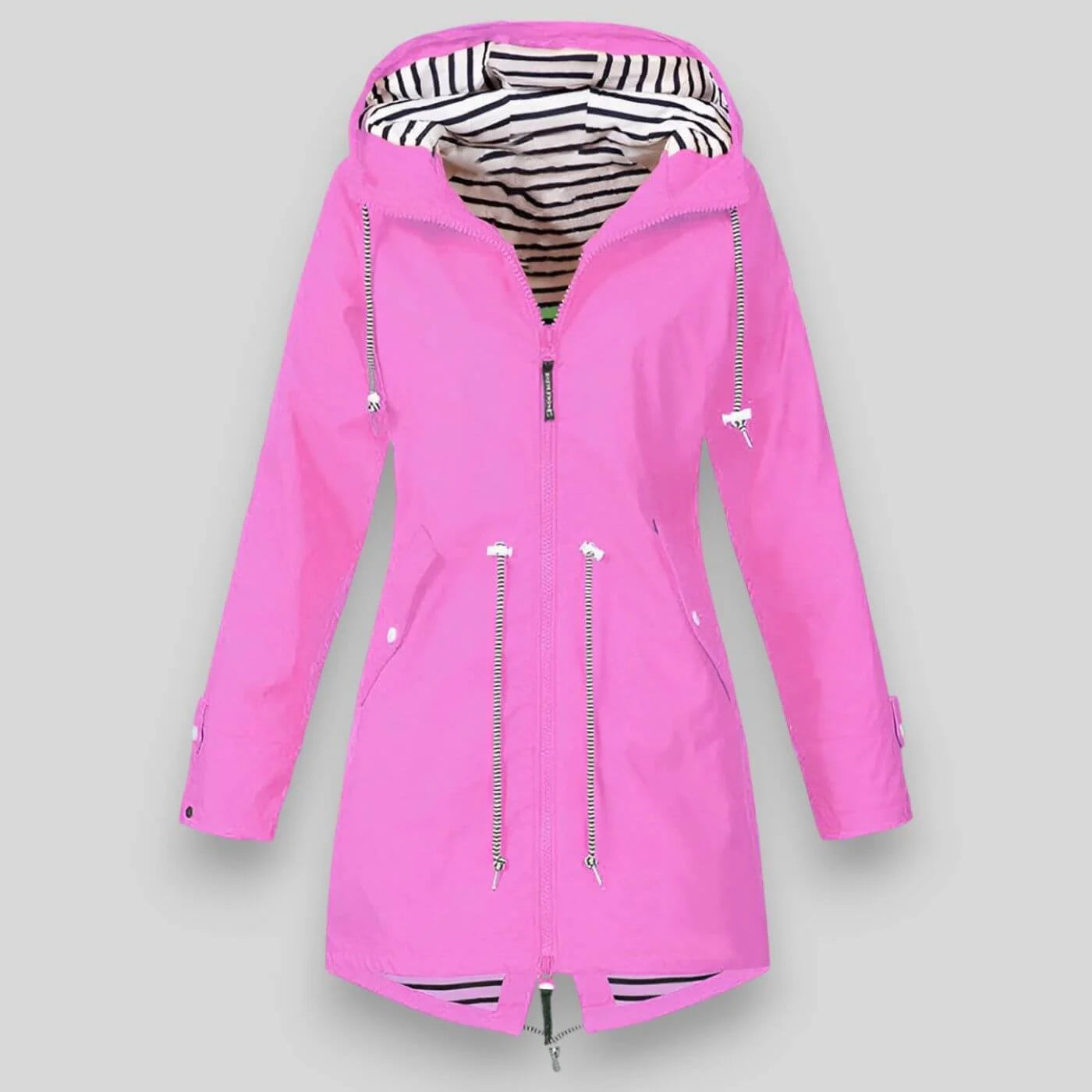 Pink Women's Hooded Rain Coat — Celeste Everyday Drawstring Waterproof - Front View