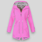Pink Women's Hooded Rain Coat — Celeste Everyday Drawstring Waterproof - Front View