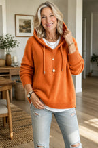 Women's Hooded Knit Sweater with Drawstring Hood & Relaxed Fit - Front Full