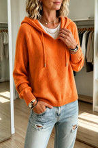 Women's Hooded Knit Sweater with Drawstring Hood & Relaxed Fit