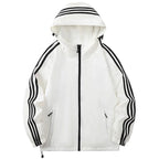 Men's Hooded Jacket with Striped Sleeve Detail & Zip Pockets - Front Full