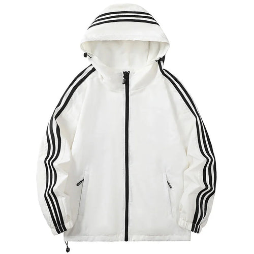 Men's Hooded Jacket with Striped Sleeve Detail & Zip Pockets - Front Full