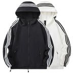 Men's Hooded Jacket with Striped Sleeve Detail & Zip Pockets - Side By Side Comparison