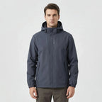 Gray Men's Hooded Waterproof Rain Coat — Andie Everyday Windproof Zip-Up - Front Full Studio